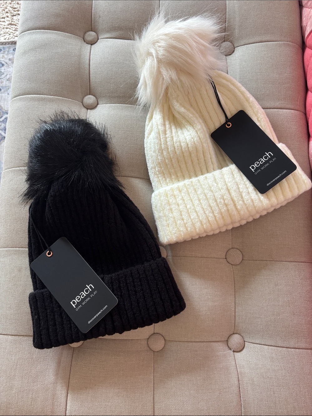 Faux Fur Pom Hat by Peach/ set of 2